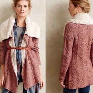 Anthropologie Cable Knit Cardigan w/ Sherpa Collar M